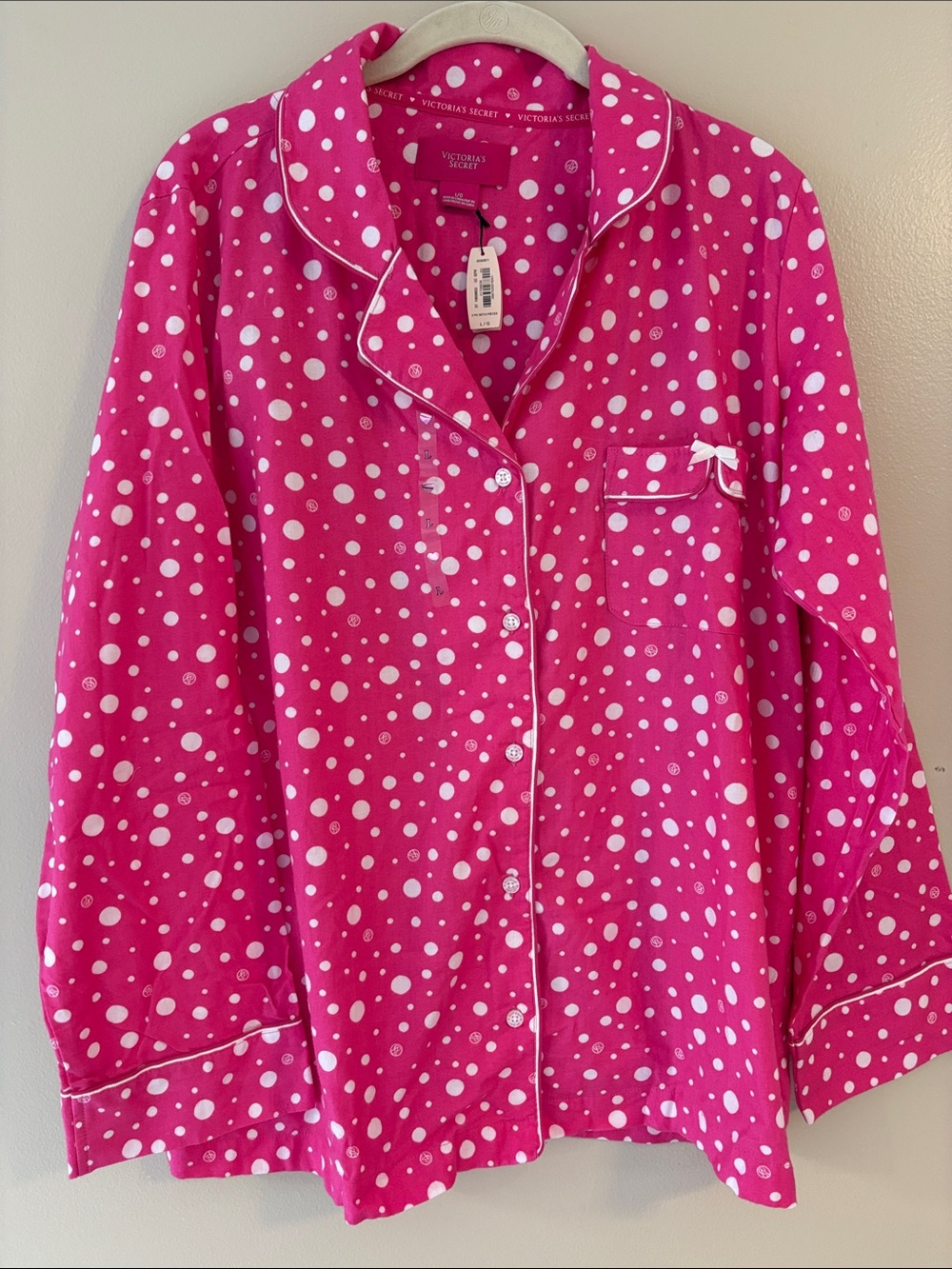 Victoria’s Secret Pink Polka Dot Cotton Pajama Sleep Shirt Top L NWT